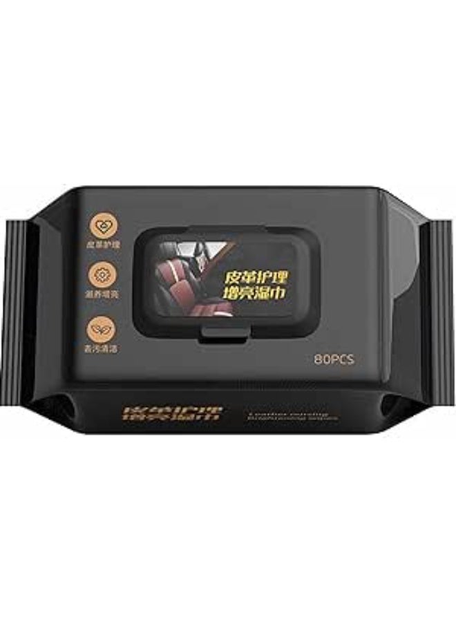 مناديل تنظيف الجلد، 80 منديل، تحافظ على نظافته وصحته، سهلة الاستخدام، تنظيف لوحة القيادة والمقاعد، سريعة الجفاف، تحمي من التشقق والتلف، مناسبة لأحذية وأثاث السيارات - Image 1